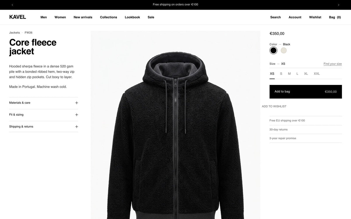 Product page — story · gallery · purchase